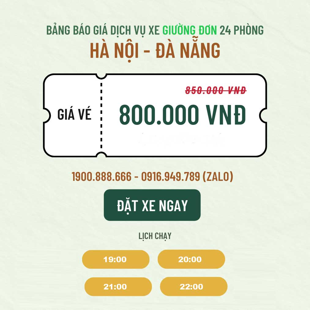 Đặt Xe Hà Nội <=> Đà Nẵng Giường Đơn