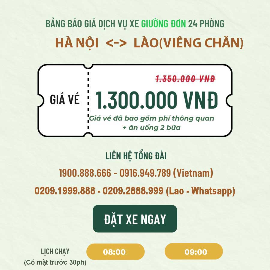 Đặt Xe Hà Nội <=> Lào Giường Đơn
